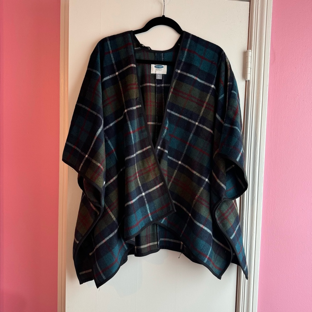 Old Navy Plaid Open Front Poncho
